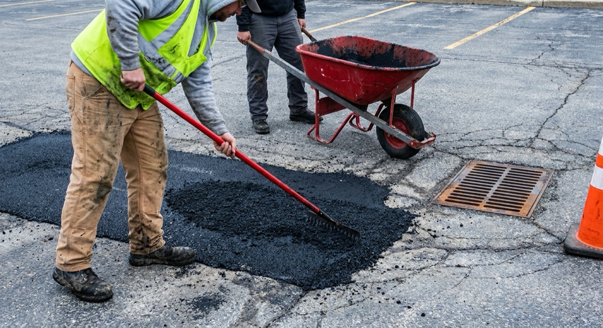 Asphalt crack repair crew Arlington VA parking lot